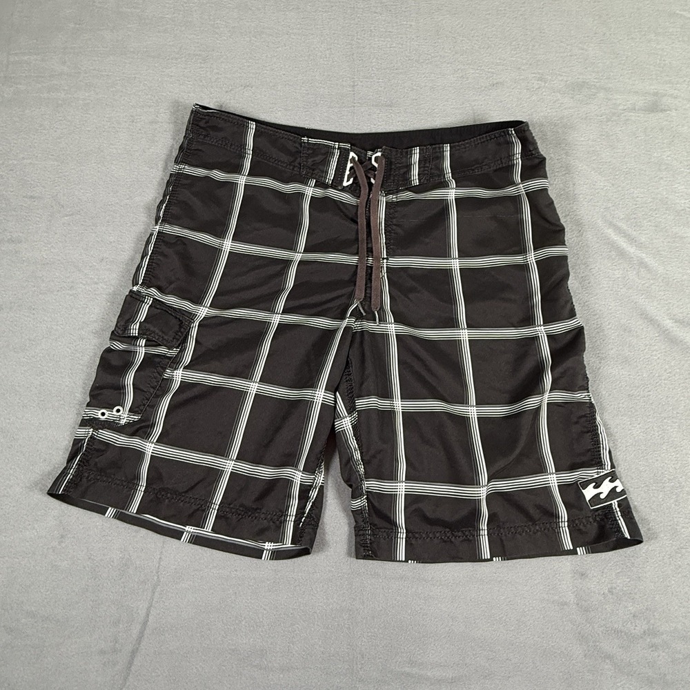Billabong Board‎ Shorts Mens 38 Black Checkered Surf Swim Beach Trunks Laybacks